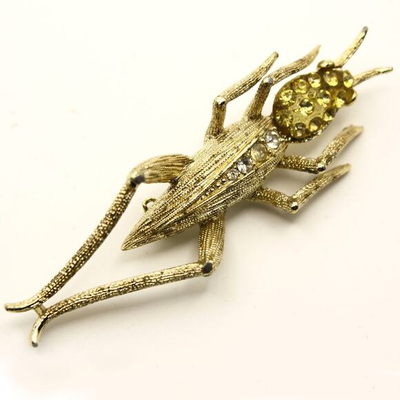Vintage Grasshopper Brooch w Rhinestones Whimsical Bug Pin 2" Long - Hey Viv - Picture 5 of 7